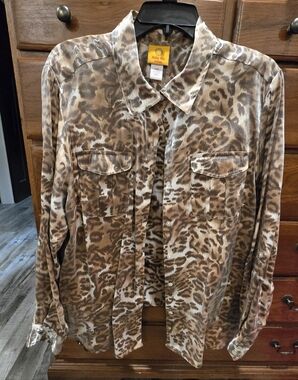 Ruby Rd. Silky Animal Print Button Up Blouse